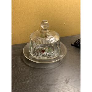 Vintage EAPG Flint Glass Regina Rib Band Floral Covered Butter Cheese Dish‎